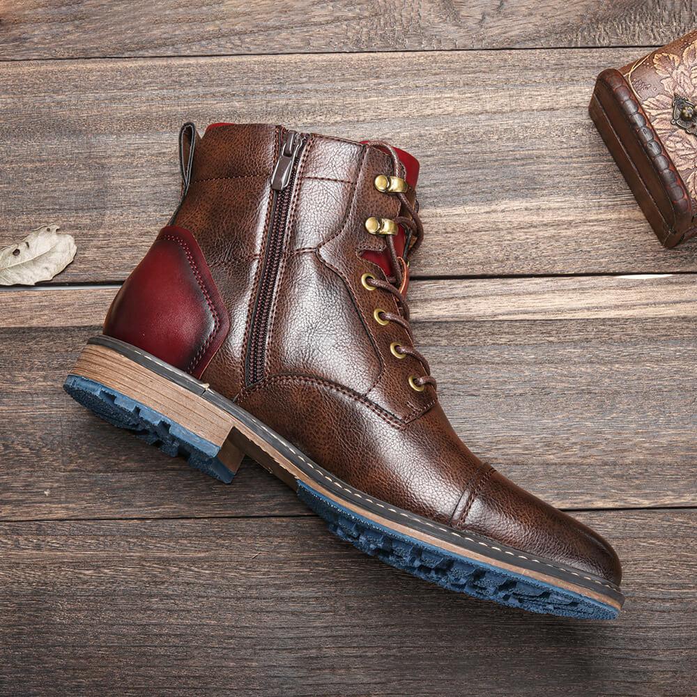 Kacob | Men's Zip and Lace-Up Boots – Classic Round Toe Winter Boots