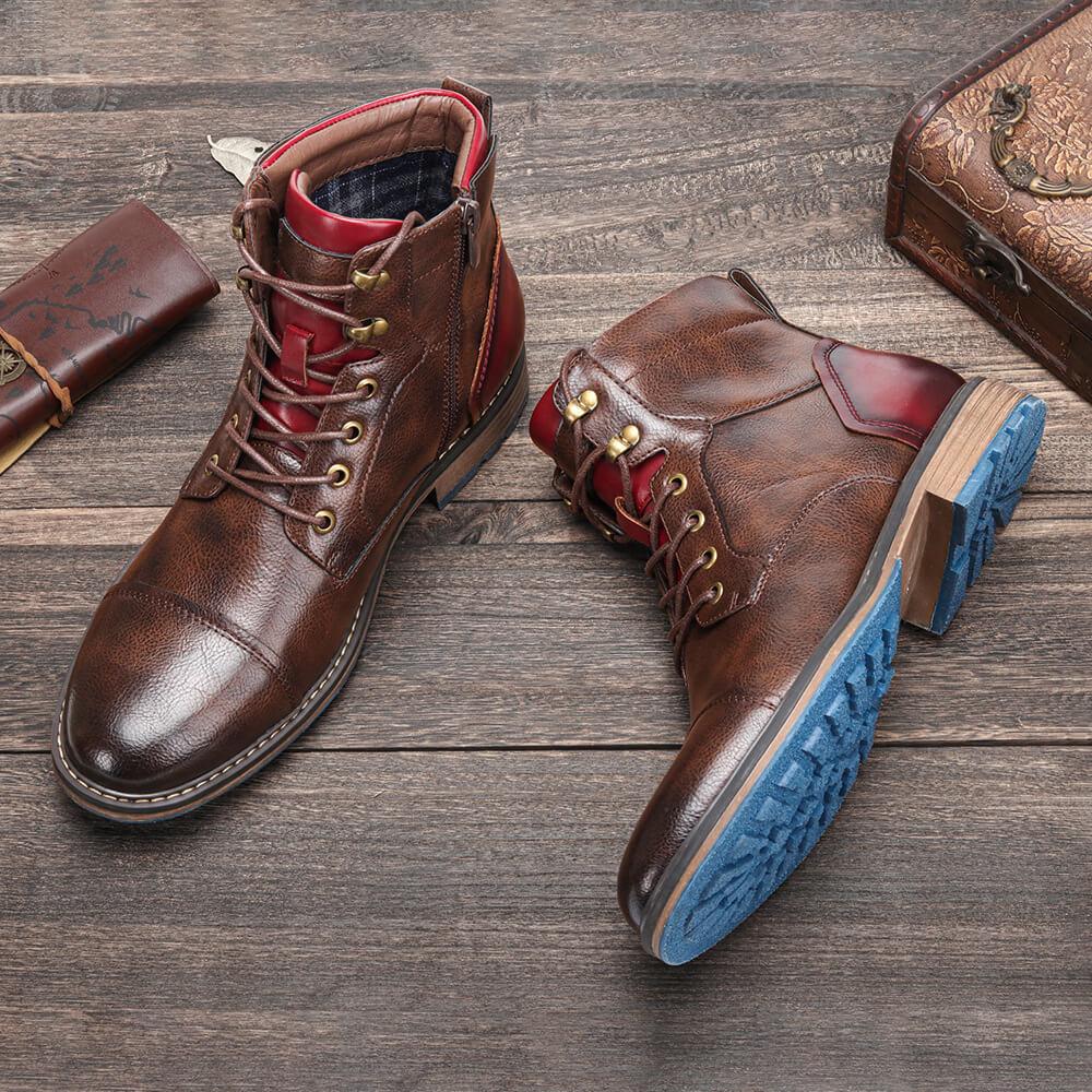 Kacob | Men's Zip and Lace-Up Boots – Classic Round Toe Winter Boots
