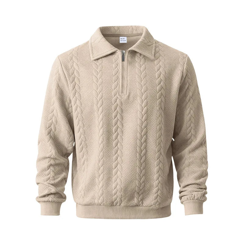 Men's Zip Collar Knitted Polo Jumper – Textured Knit