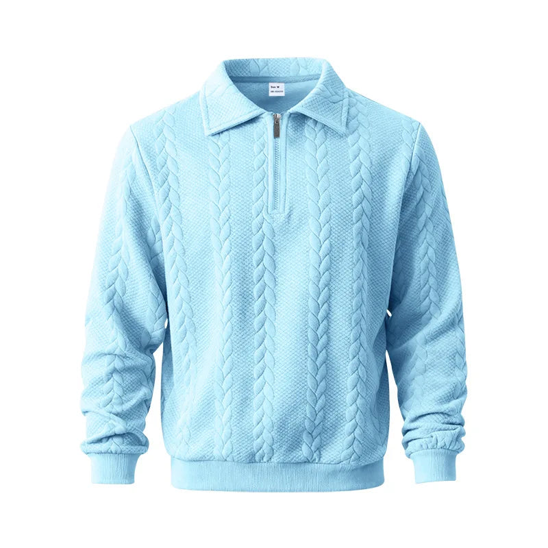 Men's Zip Collar Knitted Polo Jumper – Textured Knit