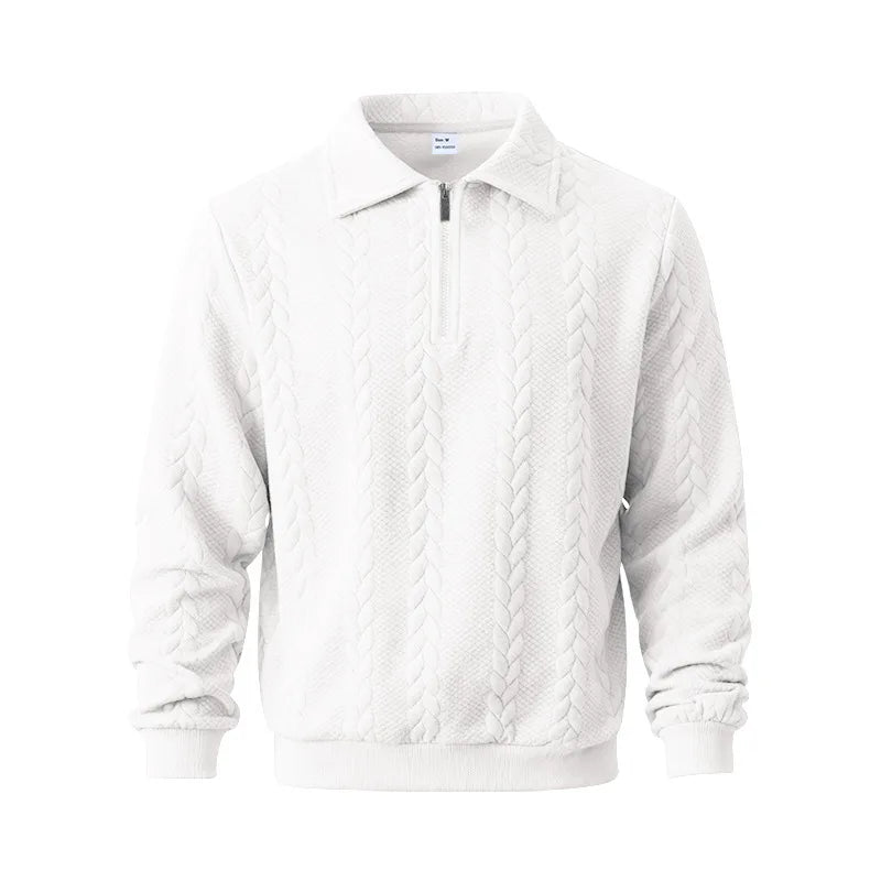 Men's Zip Collar Knitted Polo Jumper – Textured Knit