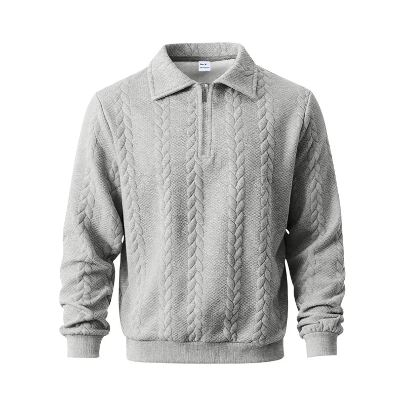 Men's Zip Collar Knitted Polo Jumper – Textured Knit