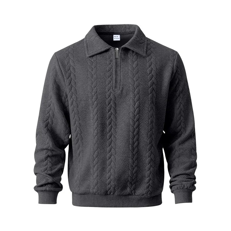 Men's Zip Collar Knitted Polo Jumper – Textured Knit