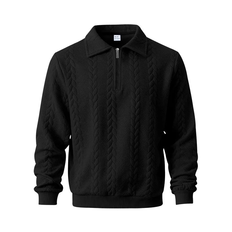 Men's Zip Collar Knitted Polo Jumper – Textured Knit