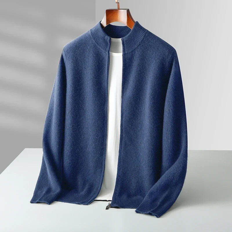Men's Zip-Up Stand Collar Knitted Cardigan – Full Zip Knit