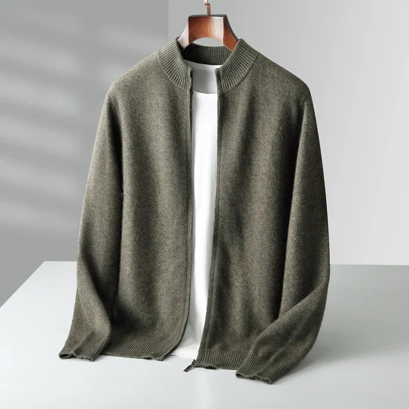 Men's Zip-Up Stand Collar Knitted Cardigan – Full Zip Knit