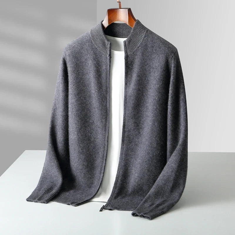 Men's Zip-Up Stand Collar Knitted Cardigan – Full Zip Knit