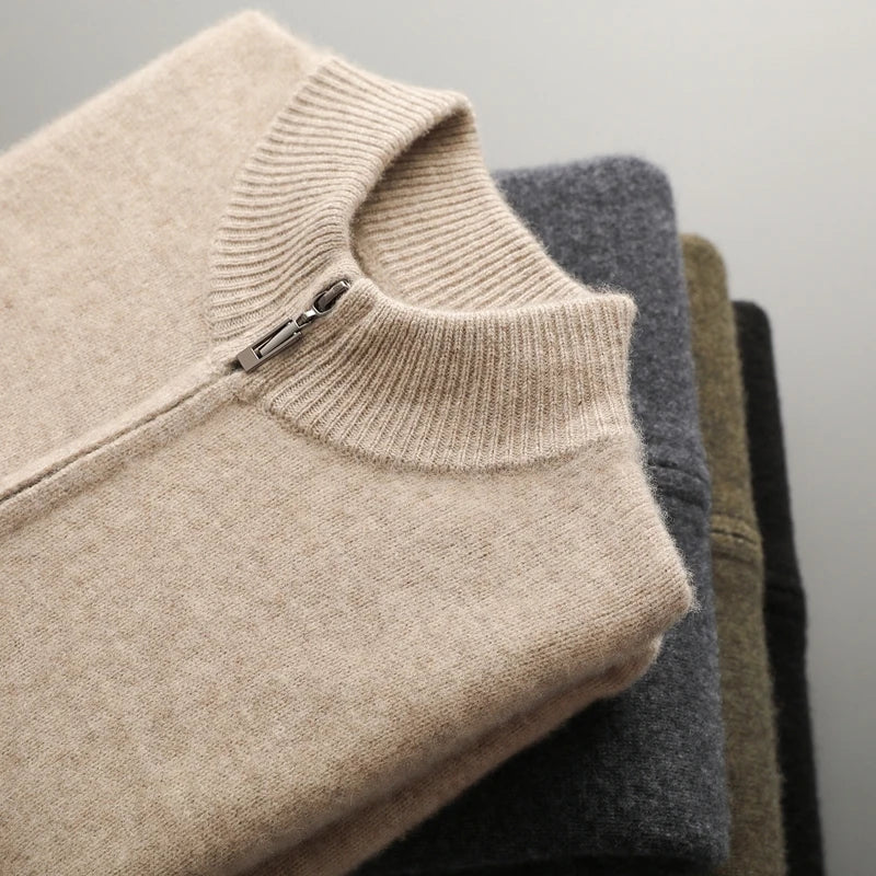 Men's Zip-Up Stand Collar Knitted Cardigan – Full Zip Knit