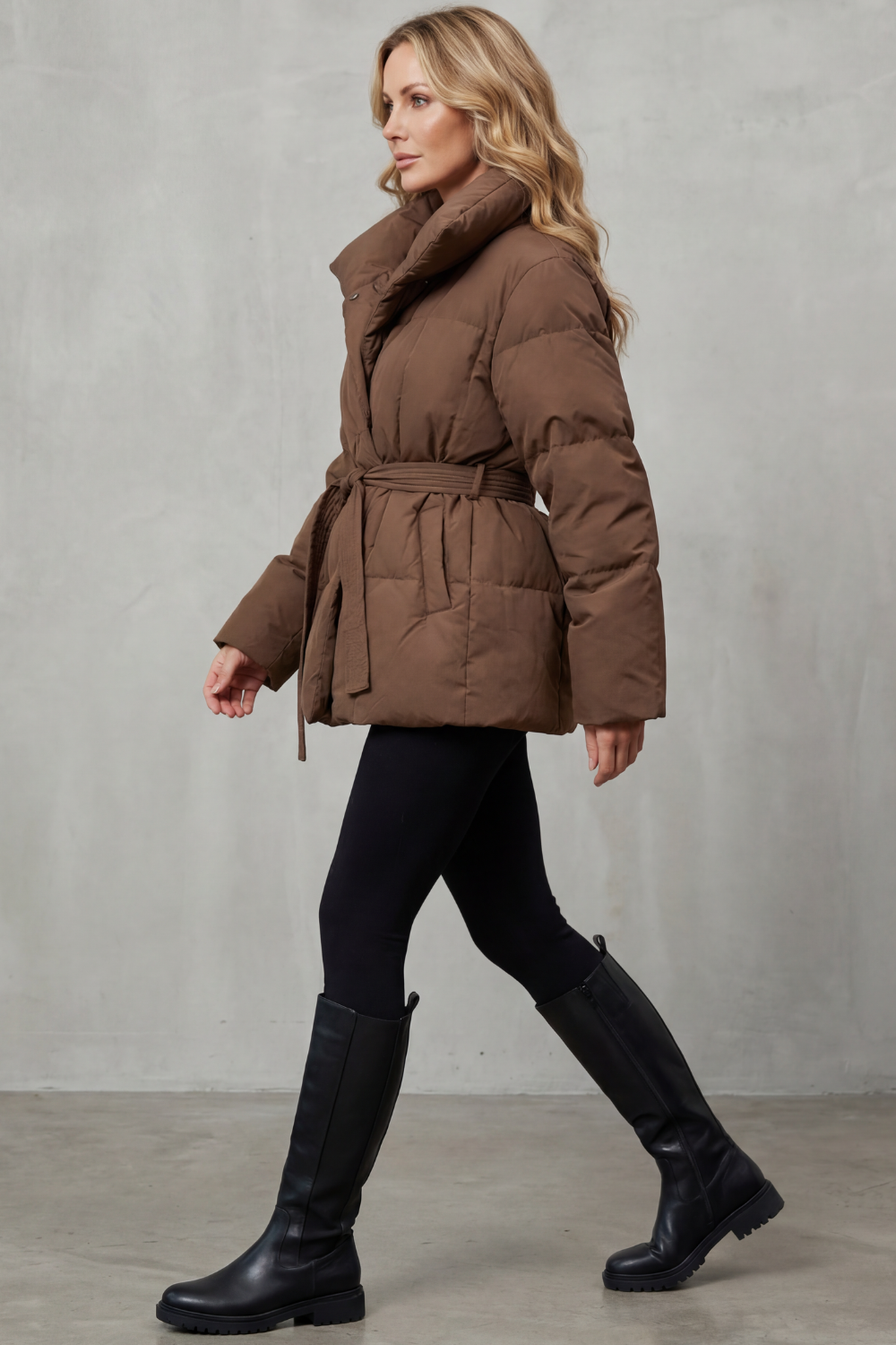 Kacob | Oversized Collar Belted Puffer Coat