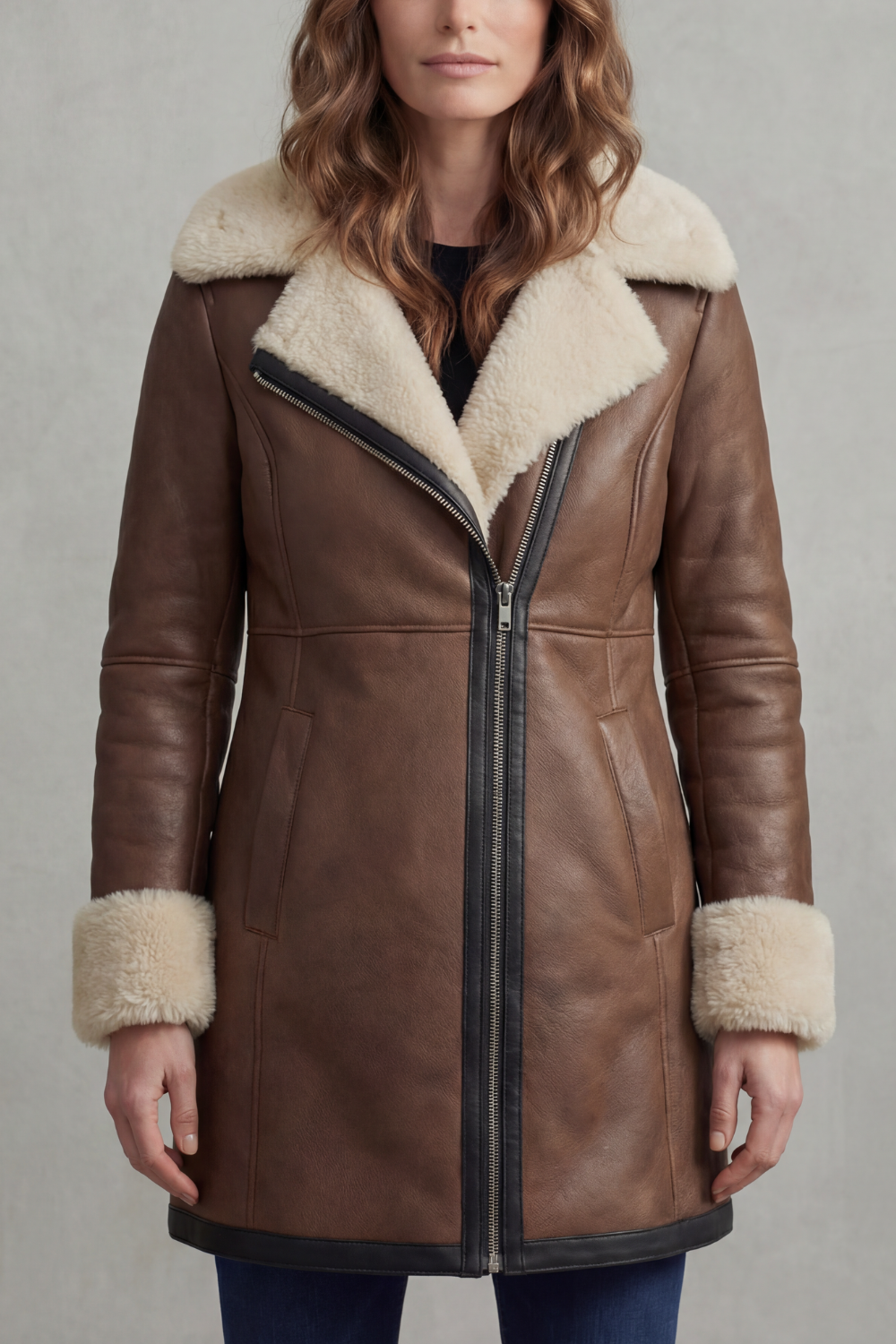 Kacob | Shearling Collar Faux Leather Coat