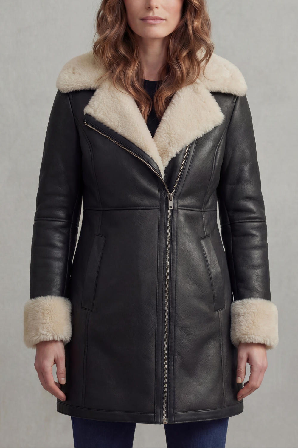 Kacob | Shearling Collar Faux Leather Coat