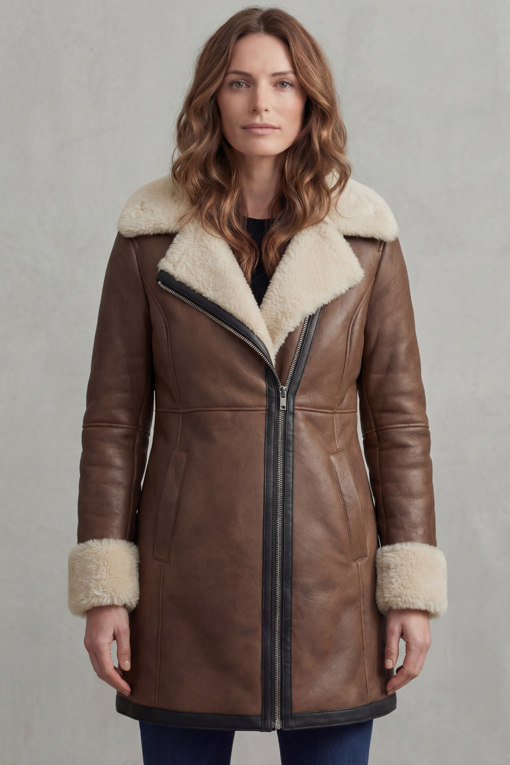 Kacob | Shearling Collar Faux Leather Coat