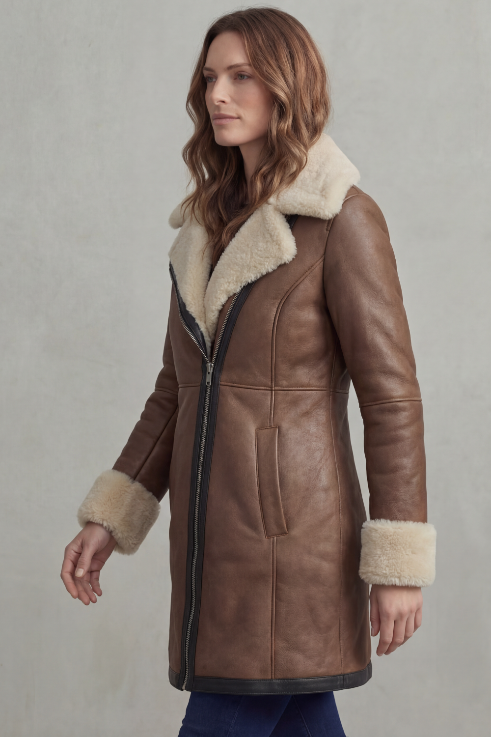 Kacob | Shearling Collar Faux Leather Coat