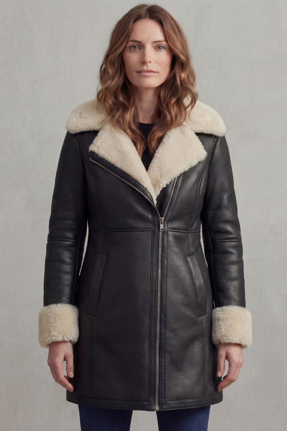 Kacob | Shearling Collar Faux Leather Coat