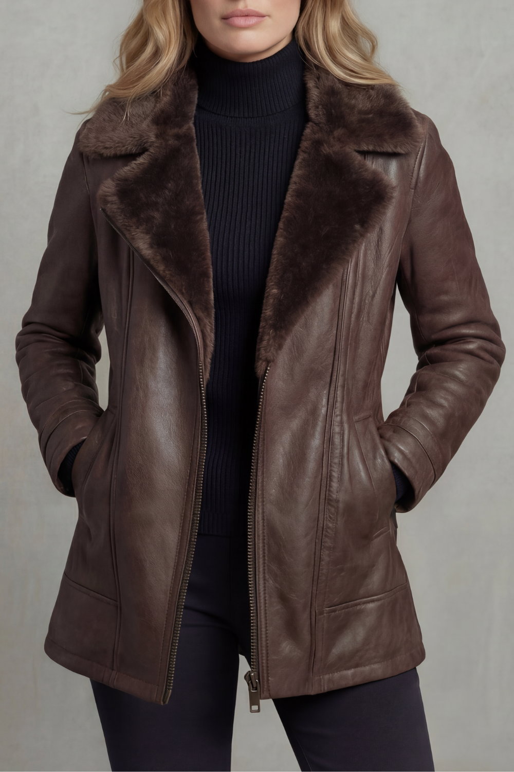 Kacob | Shearling Lined Faux Leather Jacket