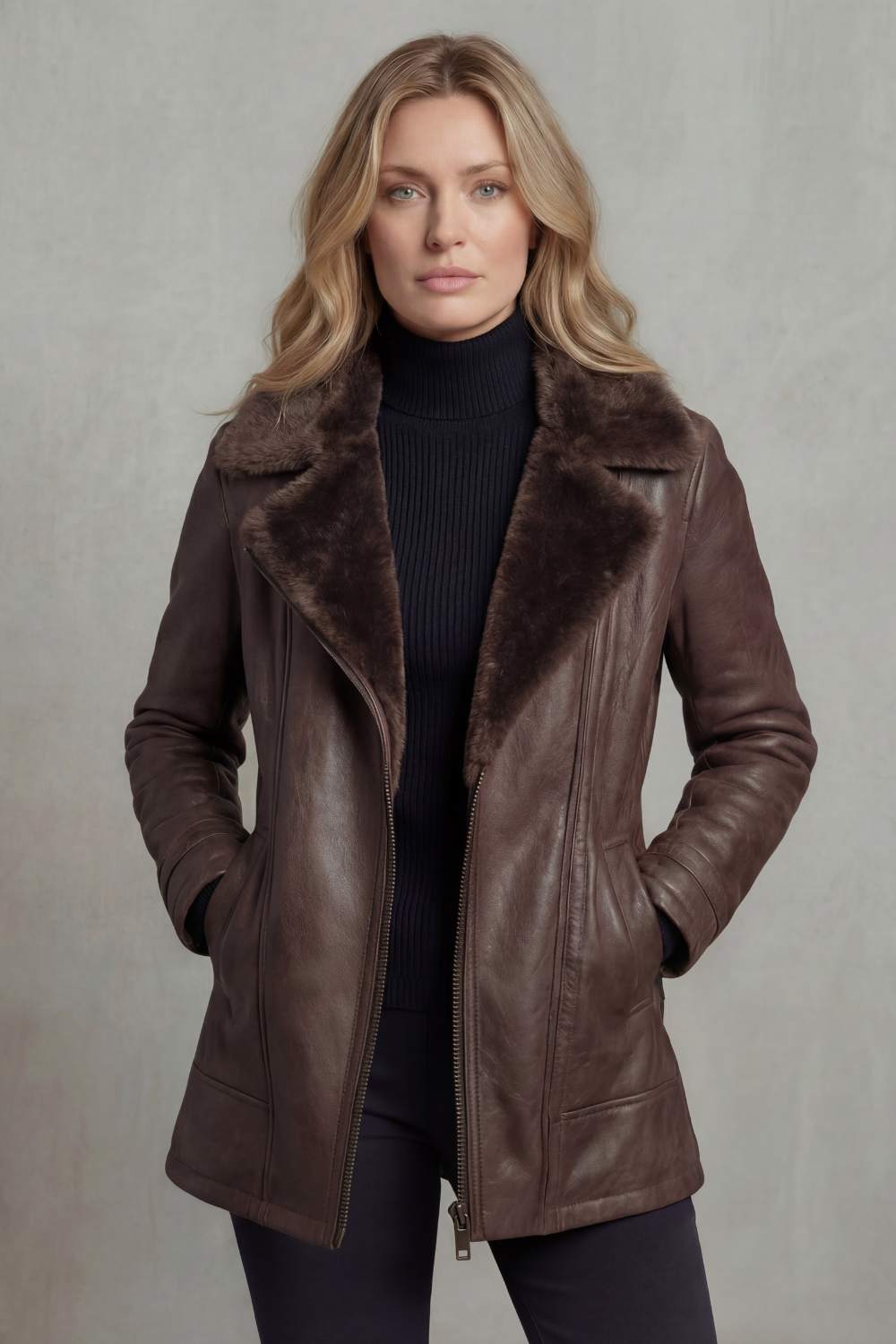 Kacob | Shearling Lined Faux Leather Jacket