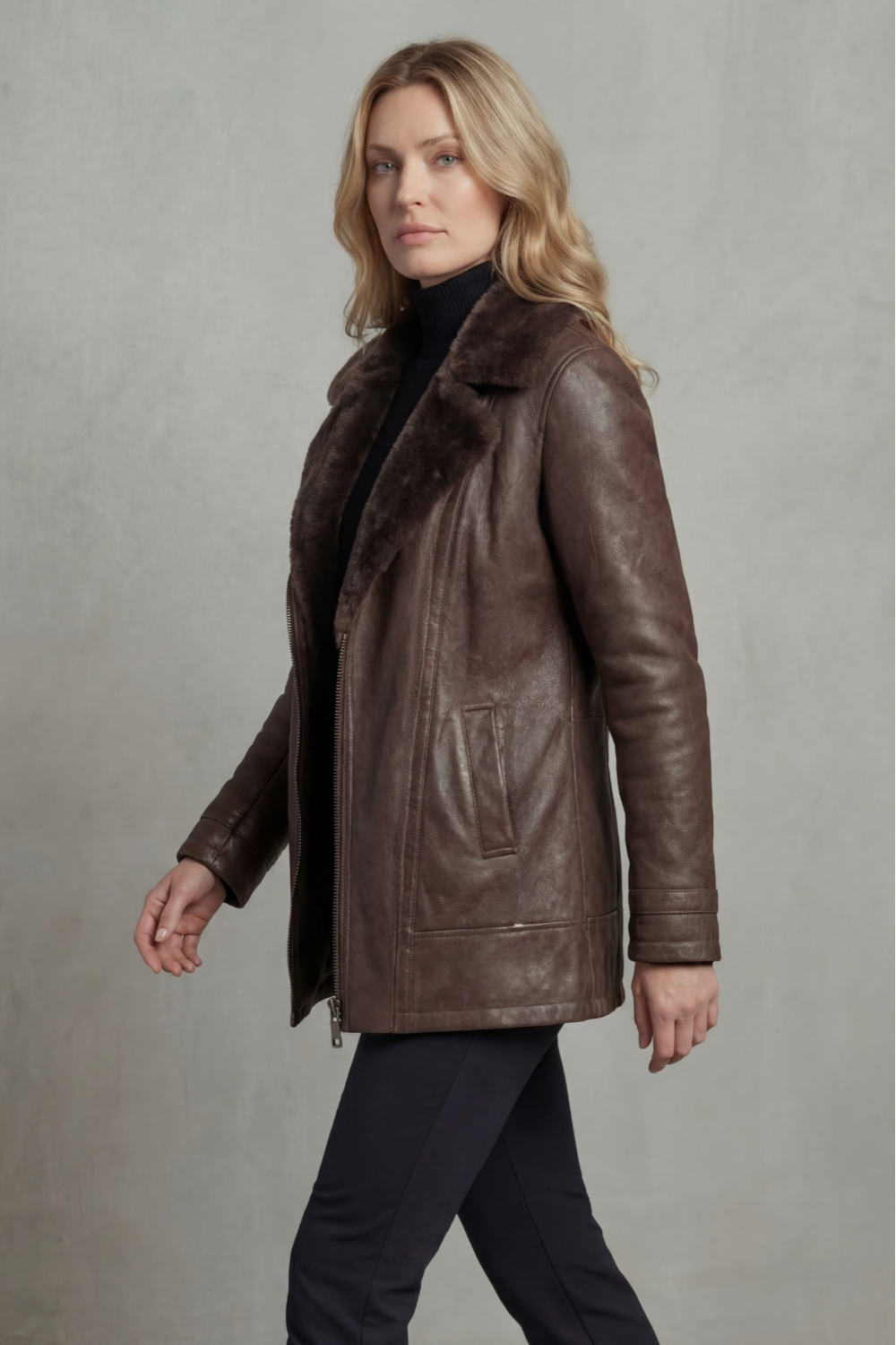 Kacob | Shearling Lined Faux Leather Jacket