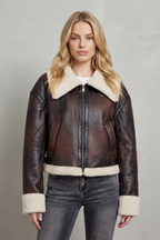 Kacob | Shearling Trim Cropped Aviator Jacket
