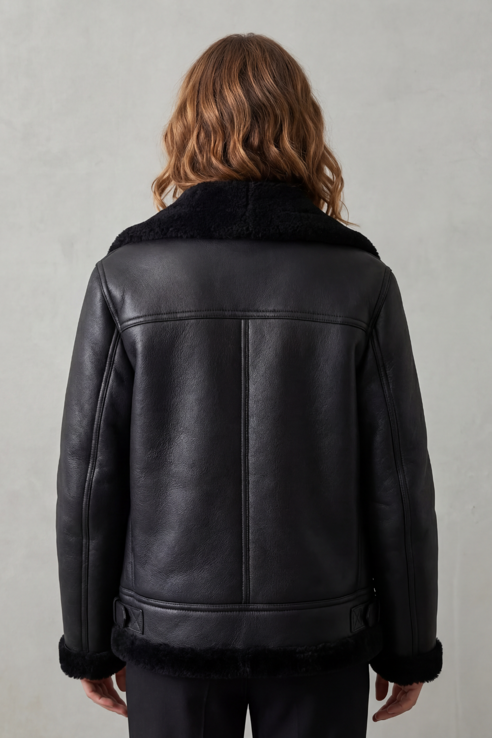 Kacob | Shearling Trim Faux Leather Biker Jacket