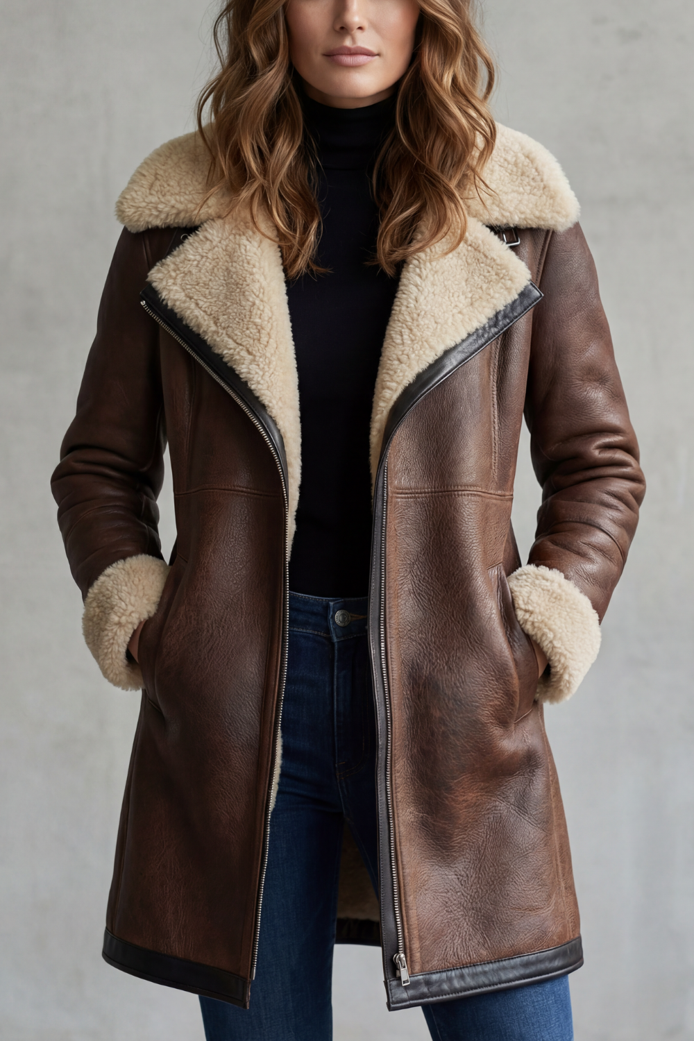 Kacob | Shearling Trim Faux Leather Coat