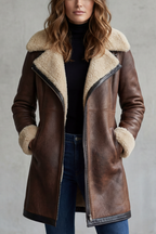 Kacob | Shearling Trim Faux Leather Coat