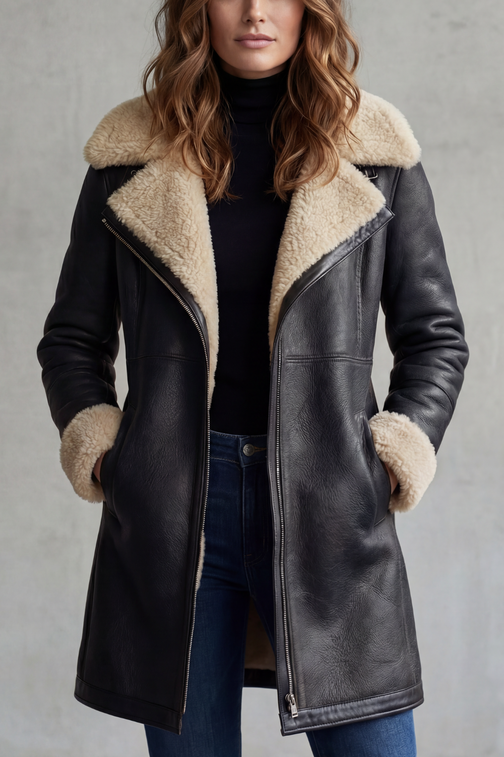 Kacob | Shearling Trim Faux Leather Coat