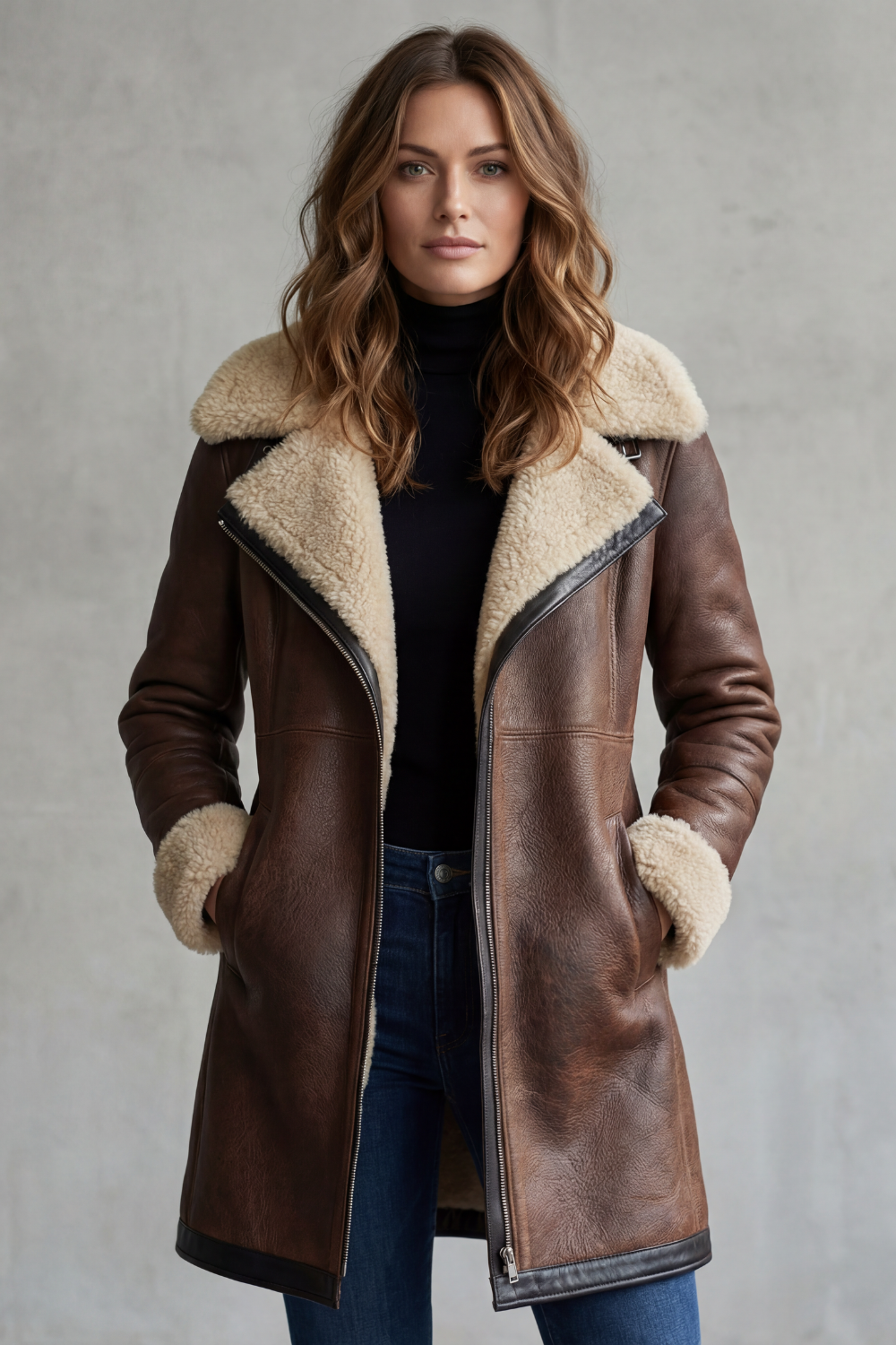 Kacob | Shearling Trim Faux Leather Coat