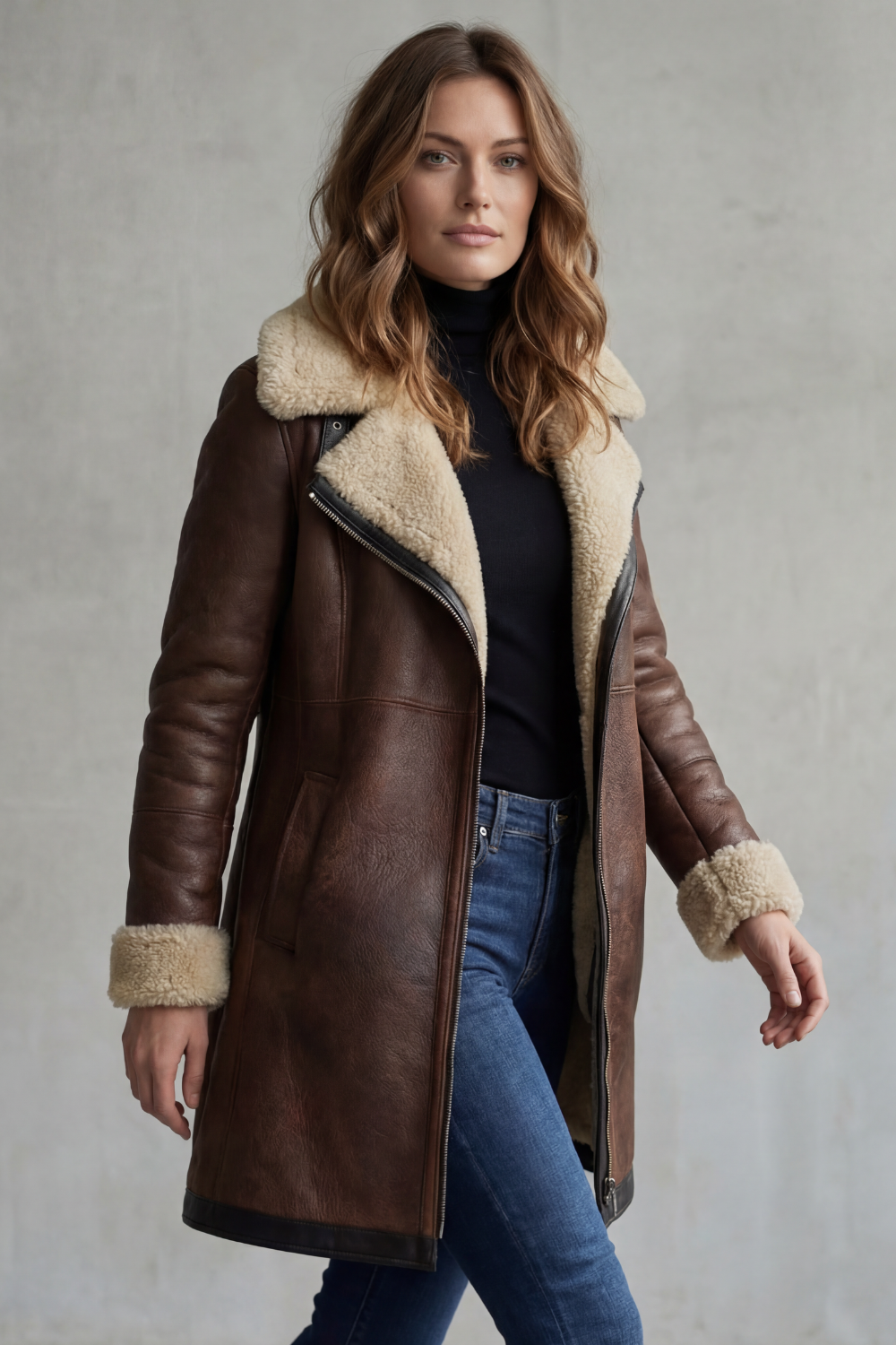 Kacob | Shearling Trim Faux Leather Coat