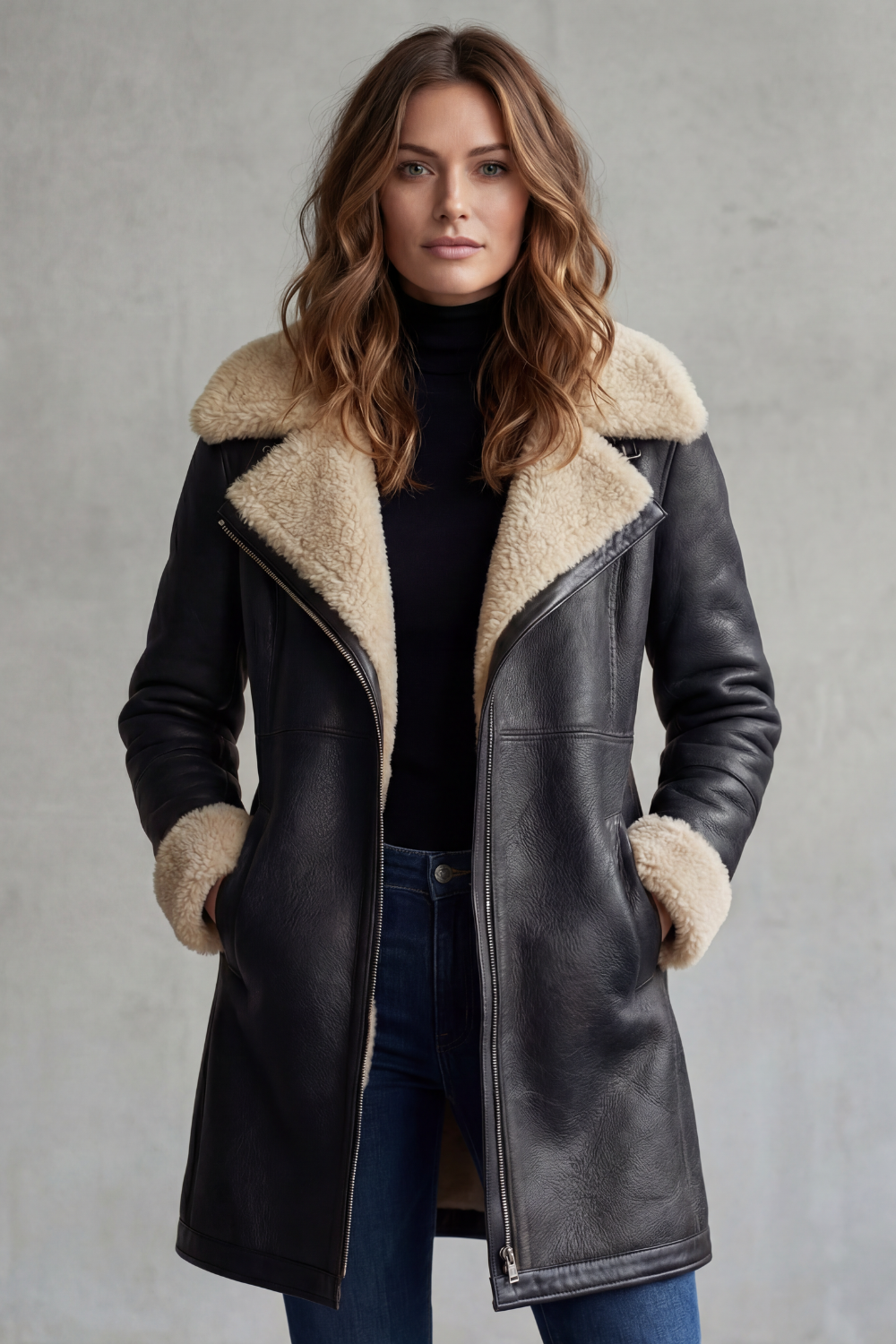 Kacob | Shearling Trim Faux Leather Coat