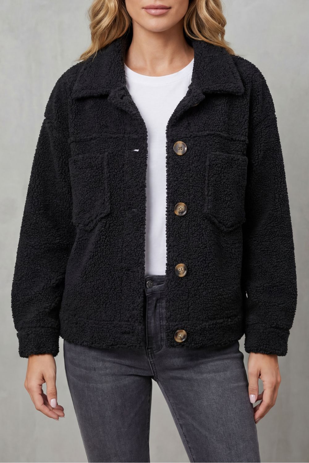 Kacob | Textured Fleece Button-Up Jacket