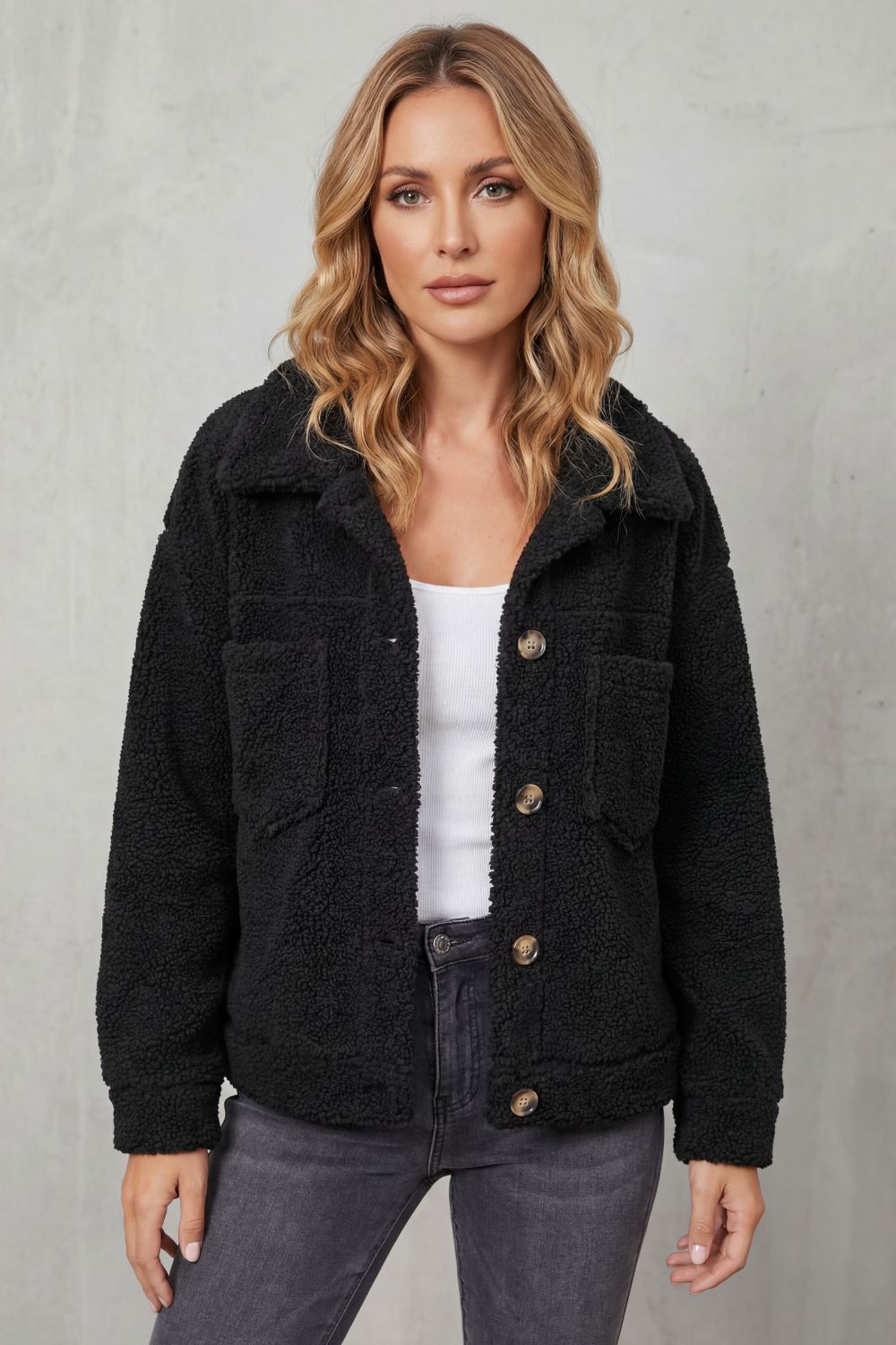 Kacob | Textured Fleece Button-Up Jacket