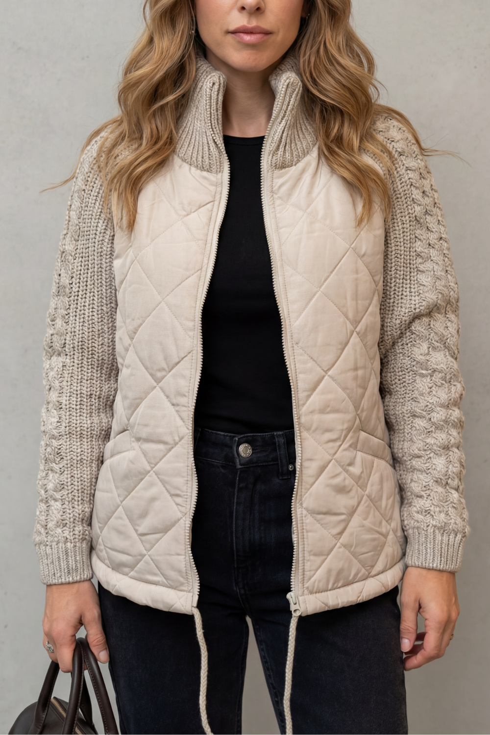 Kacob | Textured Knit Trim Quilted Puffer Jacket