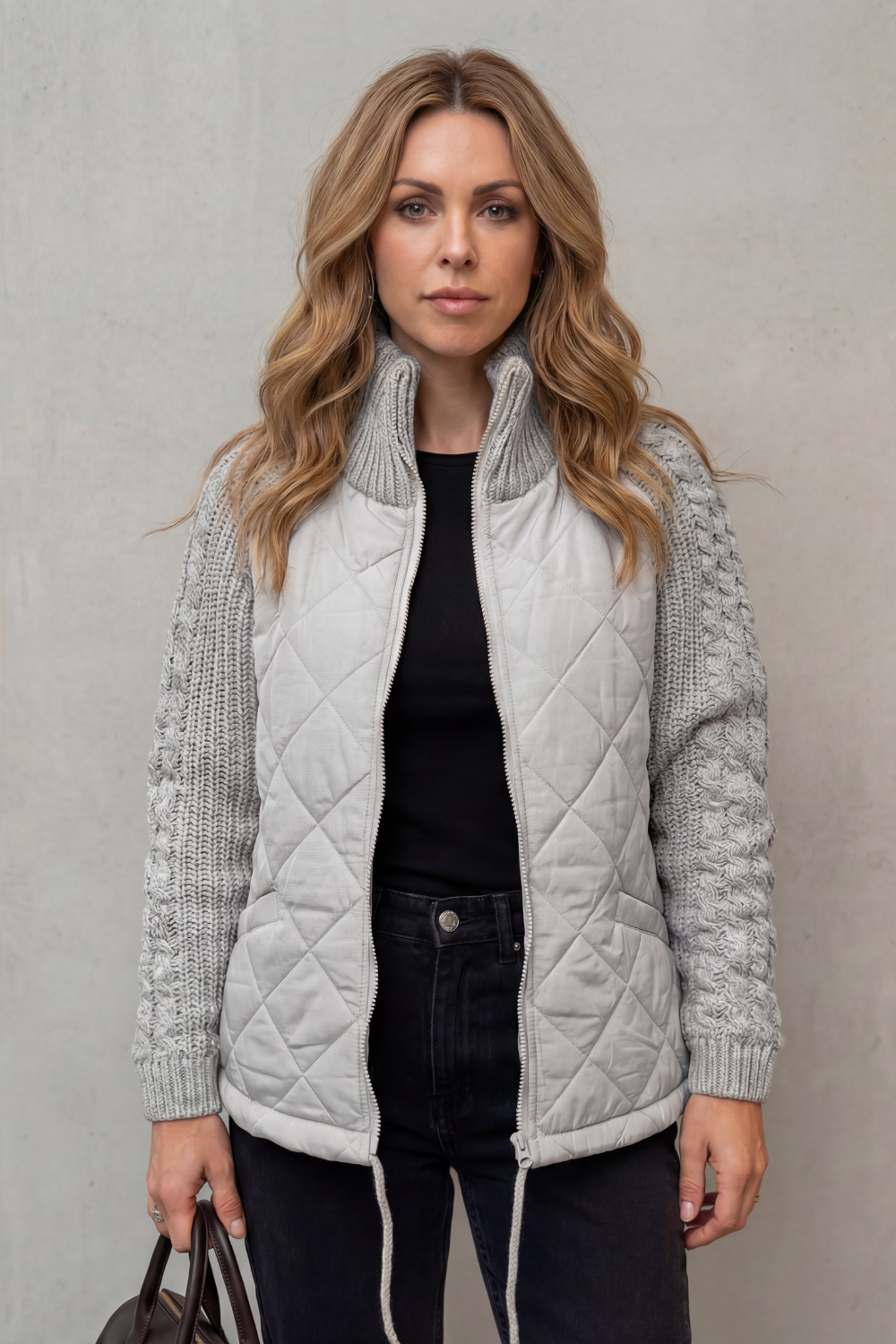 Kacob | Textured Knit Trim Quilted Puffer Jacket