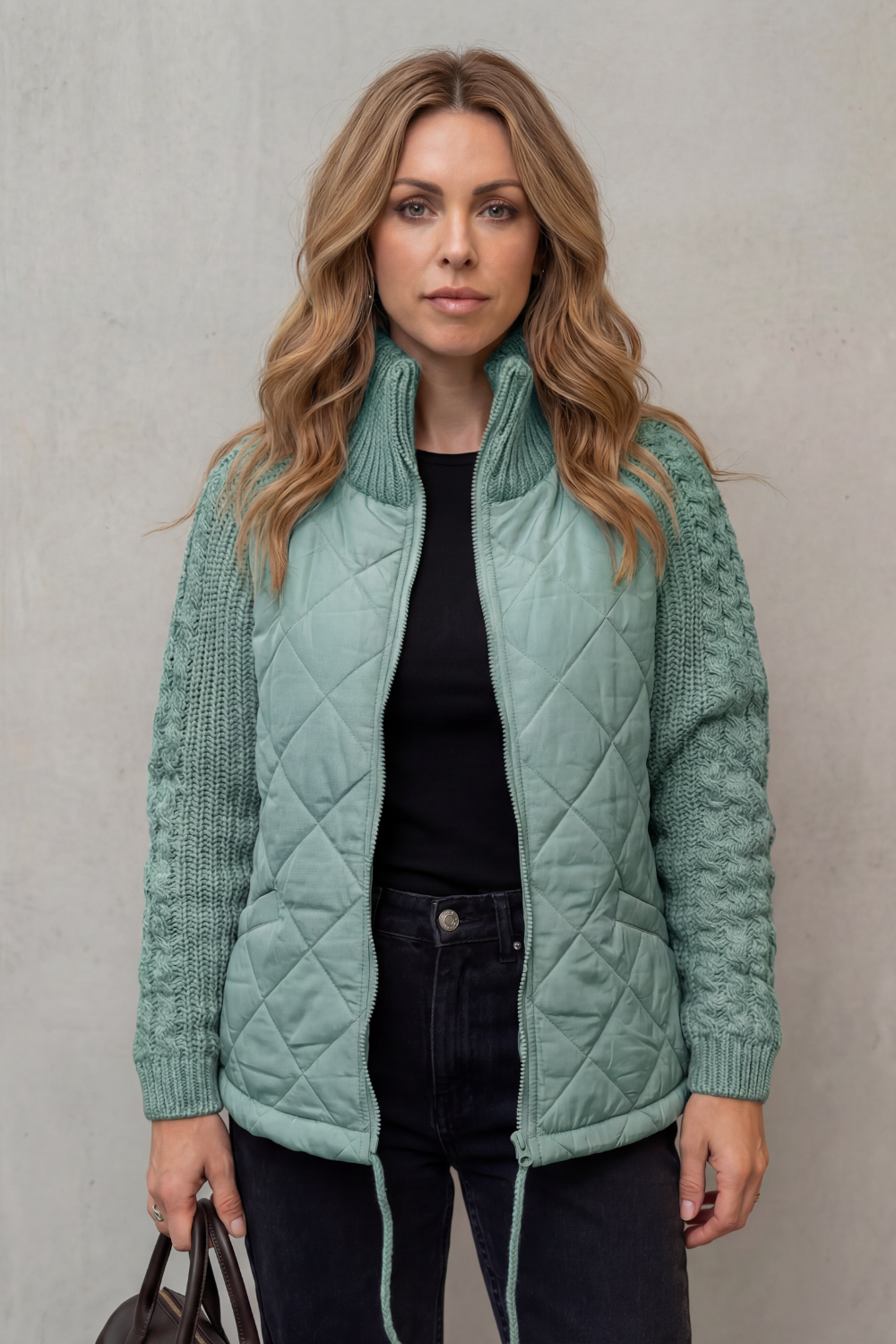 Kacob | Textured Knit Trim Quilted Puffer Jacket