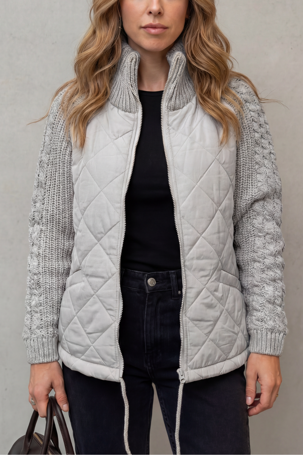 Kacob | Textured Knit Trim Quilted Puffer Jacket