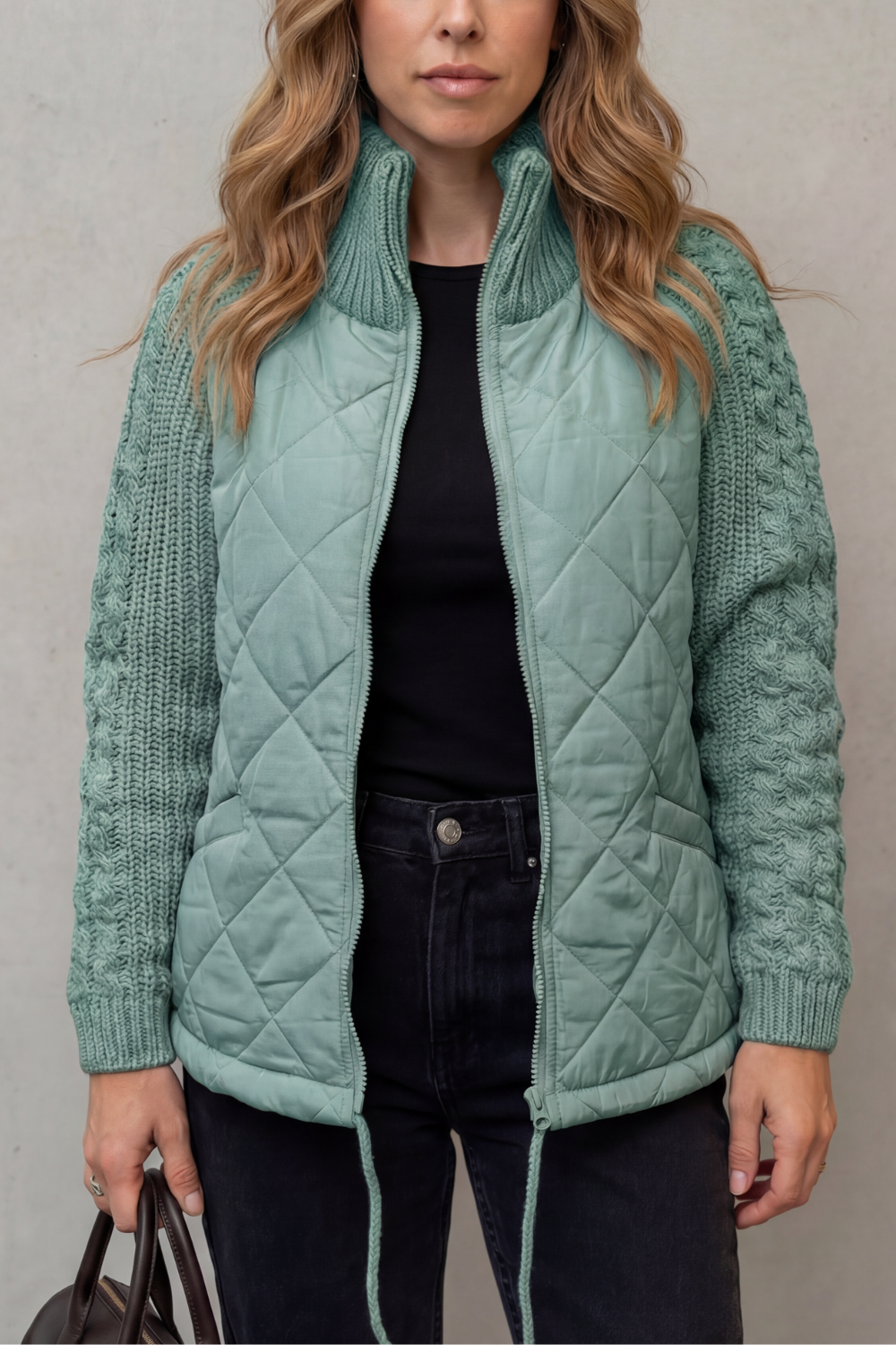 Kacob | Textured Knit Trim Quilted Puffer Jacket