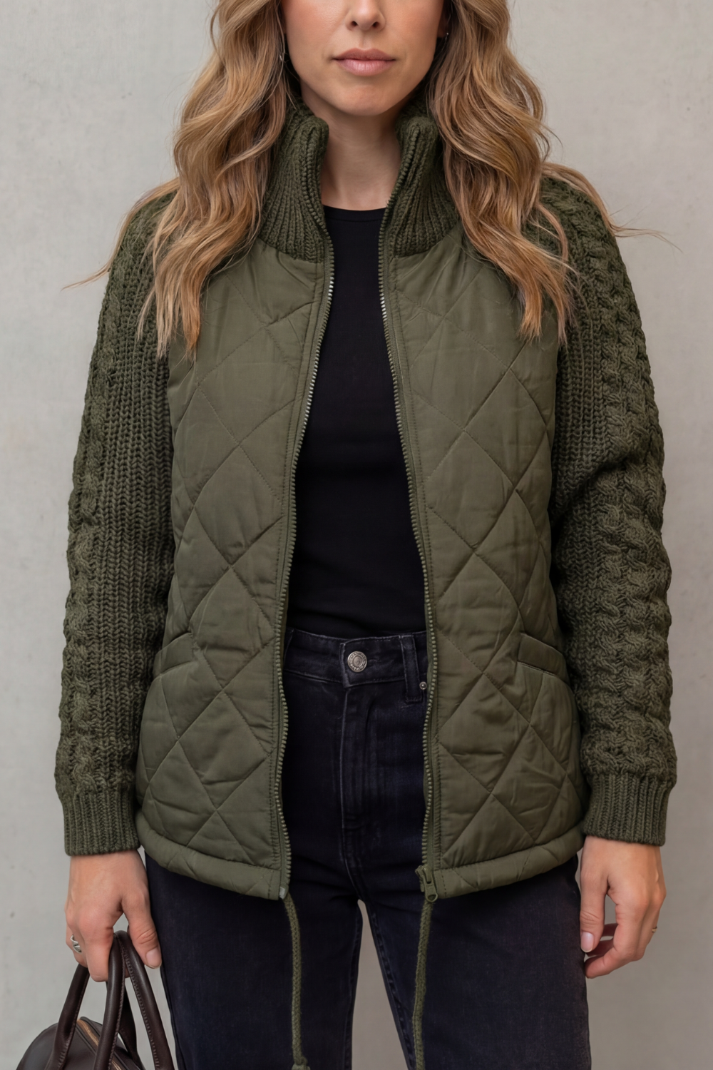Kacob | Textured Knit Trim Quilted Puffer Jacket