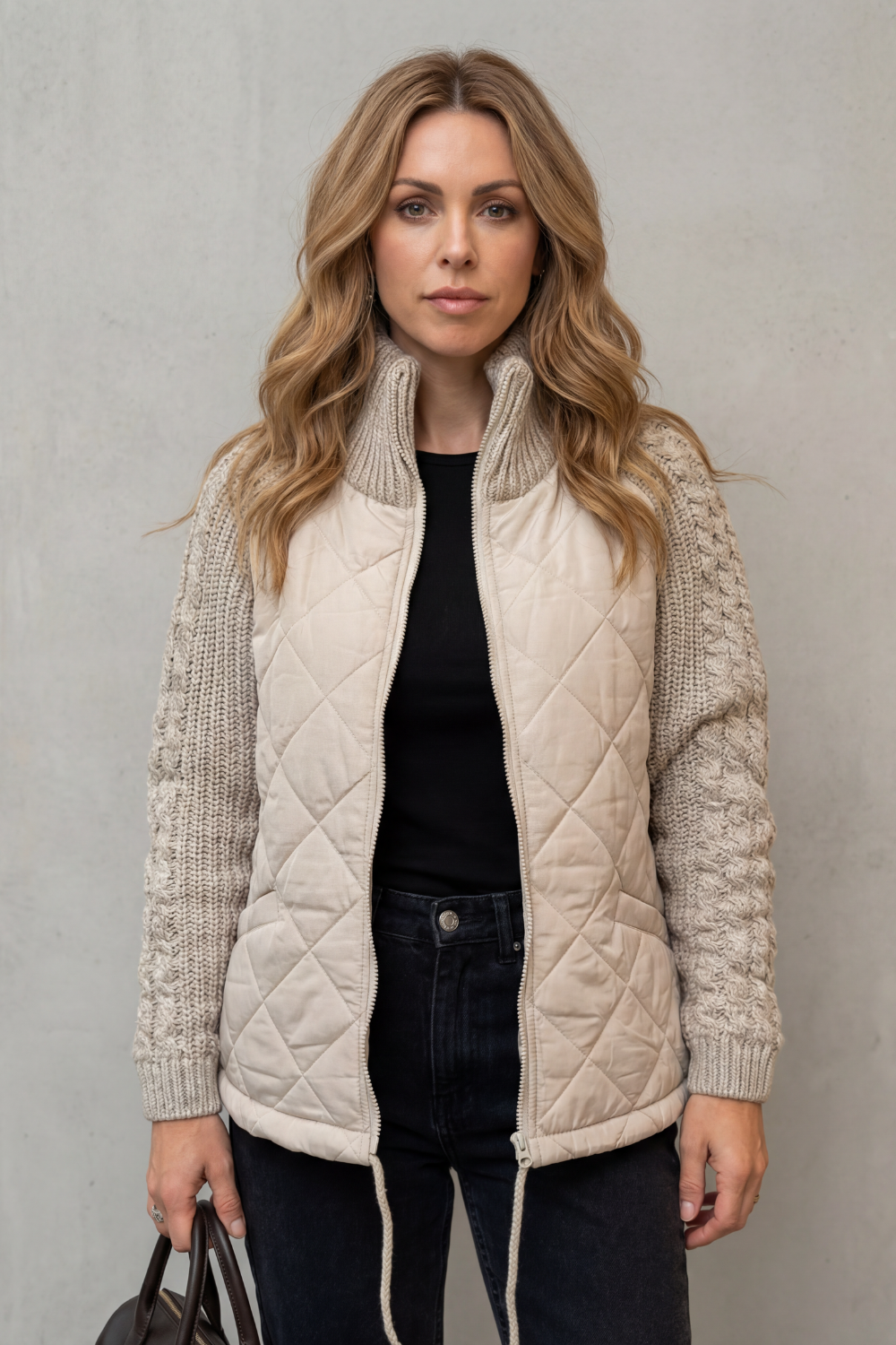 Kacob | Textured Knit Trim Quilted Puffer Jacket