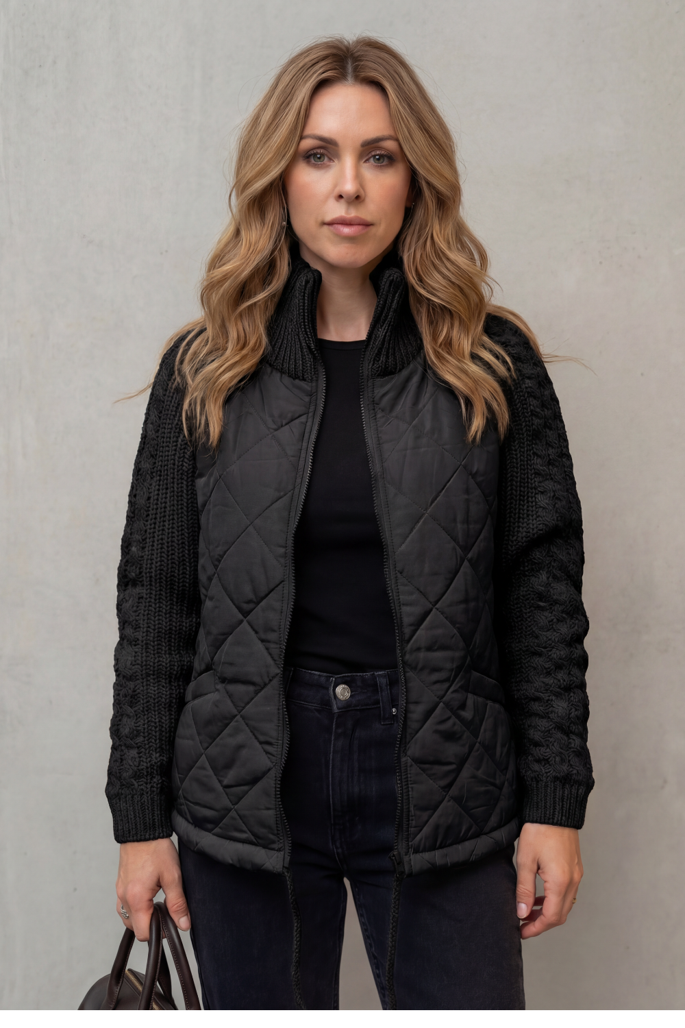 Kacob | Textured Knit Trim Quilted Puffer Jacket