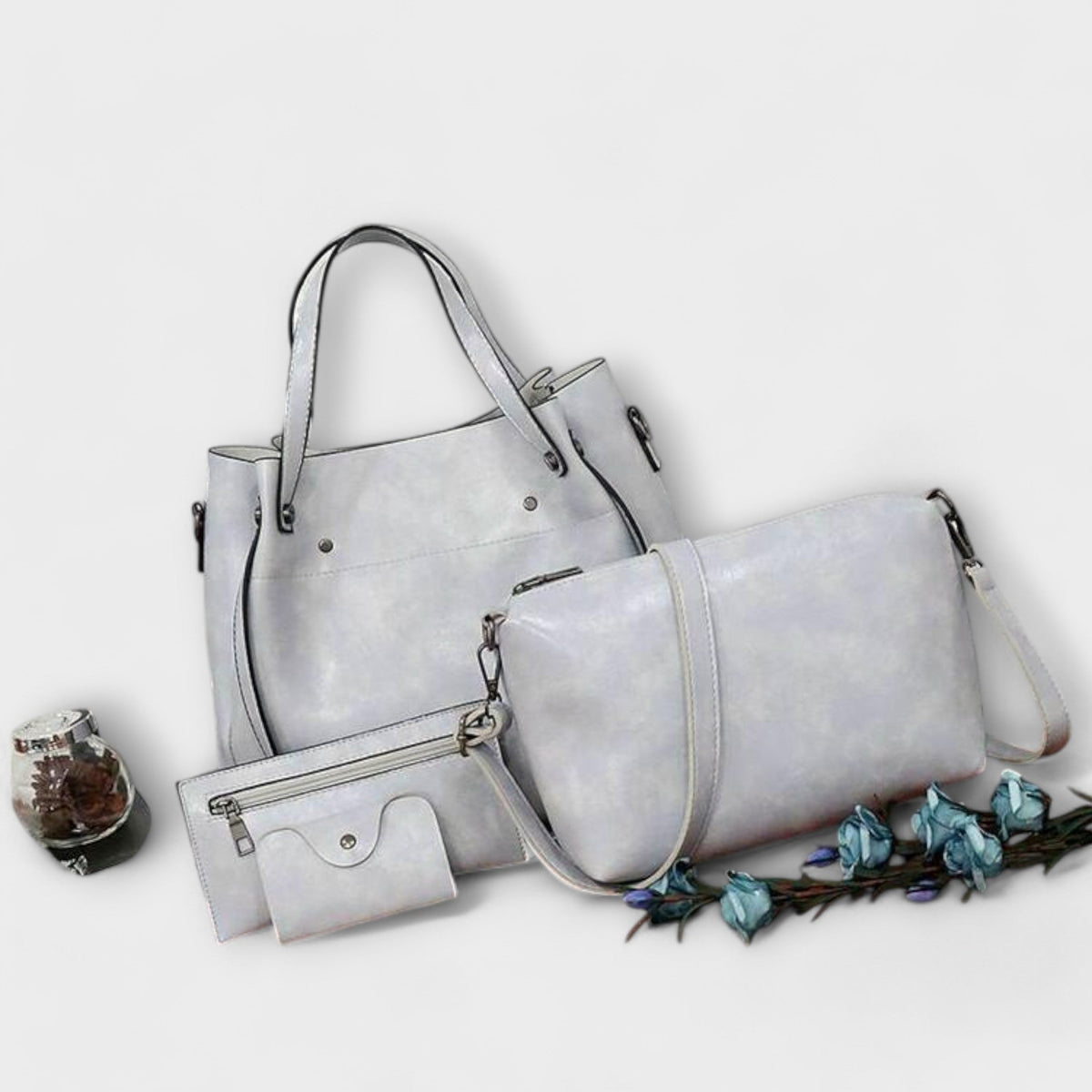 Women's 4-Piece Vintage Look Bag Set – Tote, Crossbody, Clutch and Card Holder