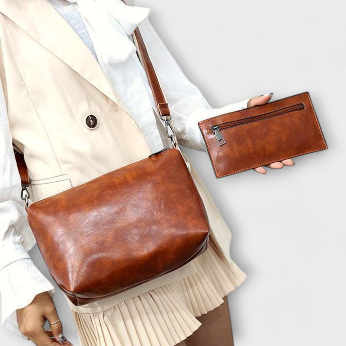 Women's 4-Piece Vintage Look Bag Set – Tote, Crossbody, Clutch and Card Holder