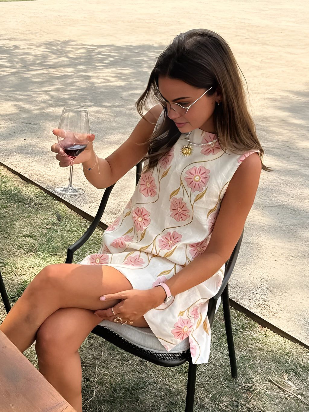 Women's A-Line Sleeveless Summer Dress – Floral Detail