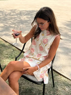 Women's A-Line Sleeveless Summer Dress – Floral Detail