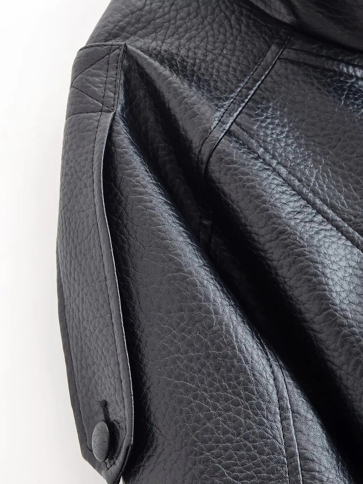 Women's Asymmetric Faux Leather Jacket – Oversized Stand Collar Biker Bomber