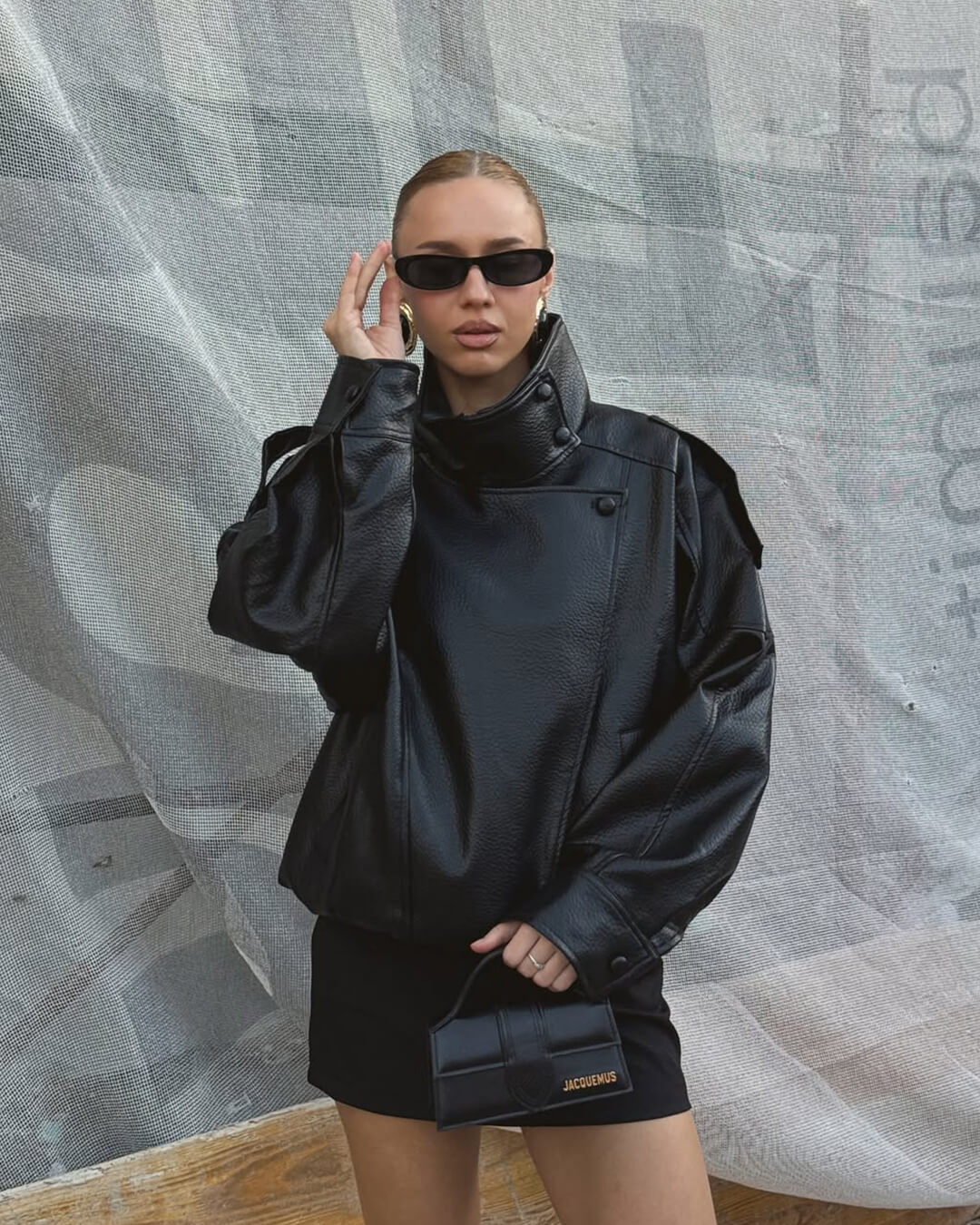 Women's Asymmetric Faux Leather Jacket – Oversized Stand Collar Biker Bomber