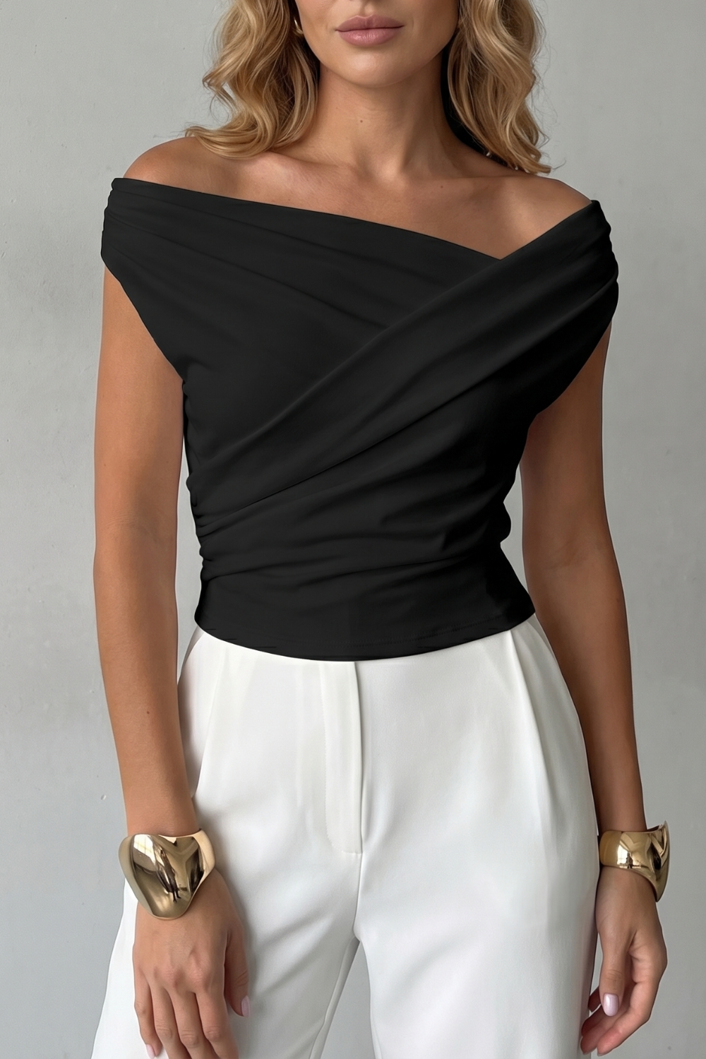 Women's Asymmetric One Shoulder Draped Top – Slim Fit Evening Top