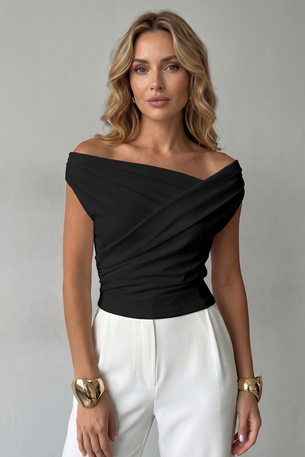Women's Asymmetric One Shoulder Draped Top – Slim Fit Evening Top