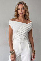 Women's Asymmetric One Shoulder Draped Top – Slim Fit Evening Top