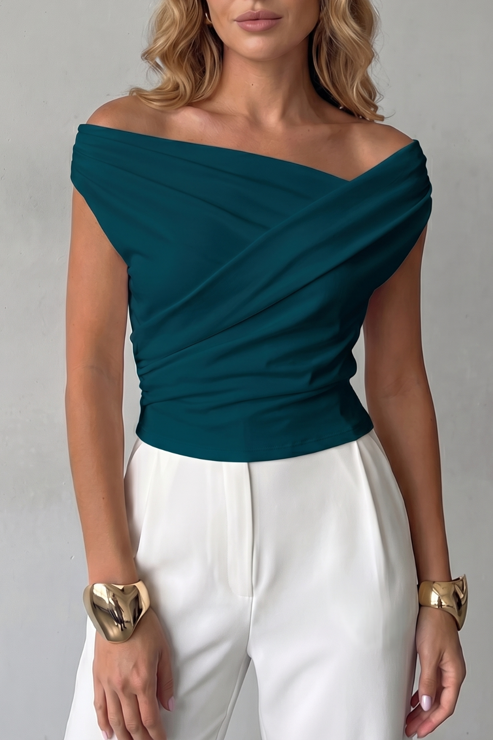 Women's Asymmetric One Shoulder Draped Top – Slim Fit Evening Top