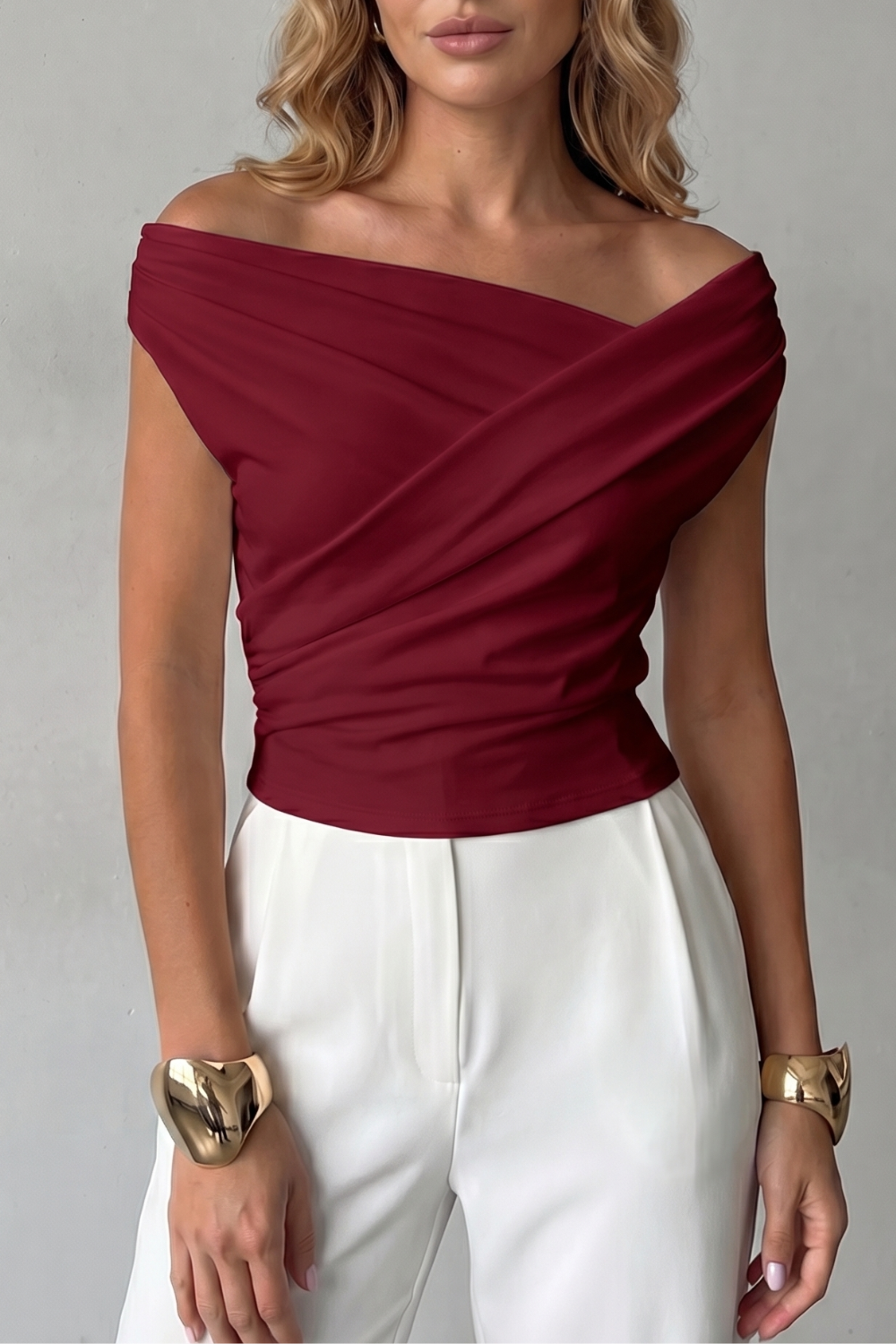 Women's Asymmetric One Shoulder Draped Top – Slim Fit Evening Top
